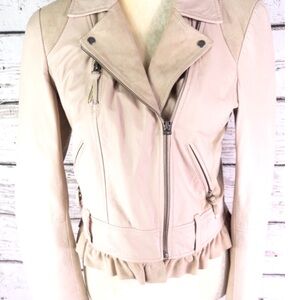Anthropologie Elevenses Pink Leather Moto Jacket Size Small